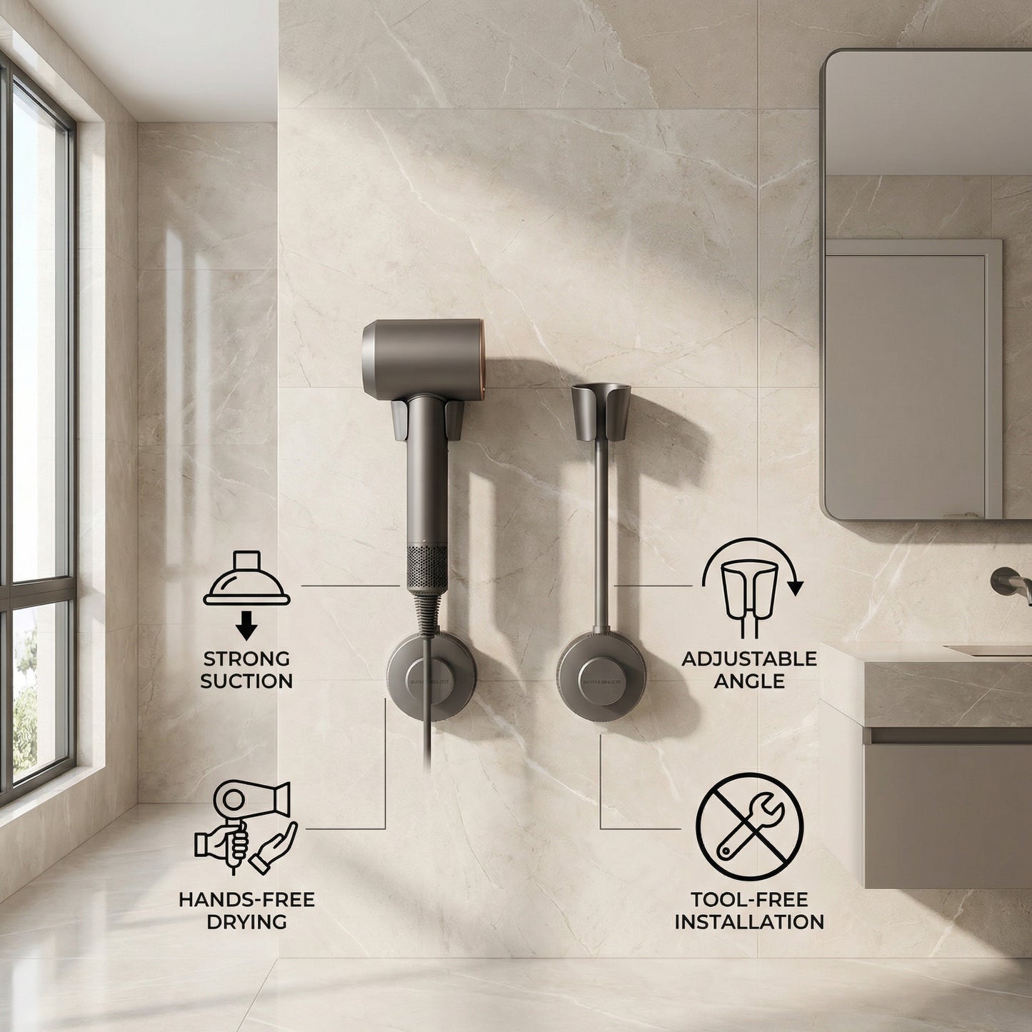 Hands-Free Hair Dryer Wall Holder